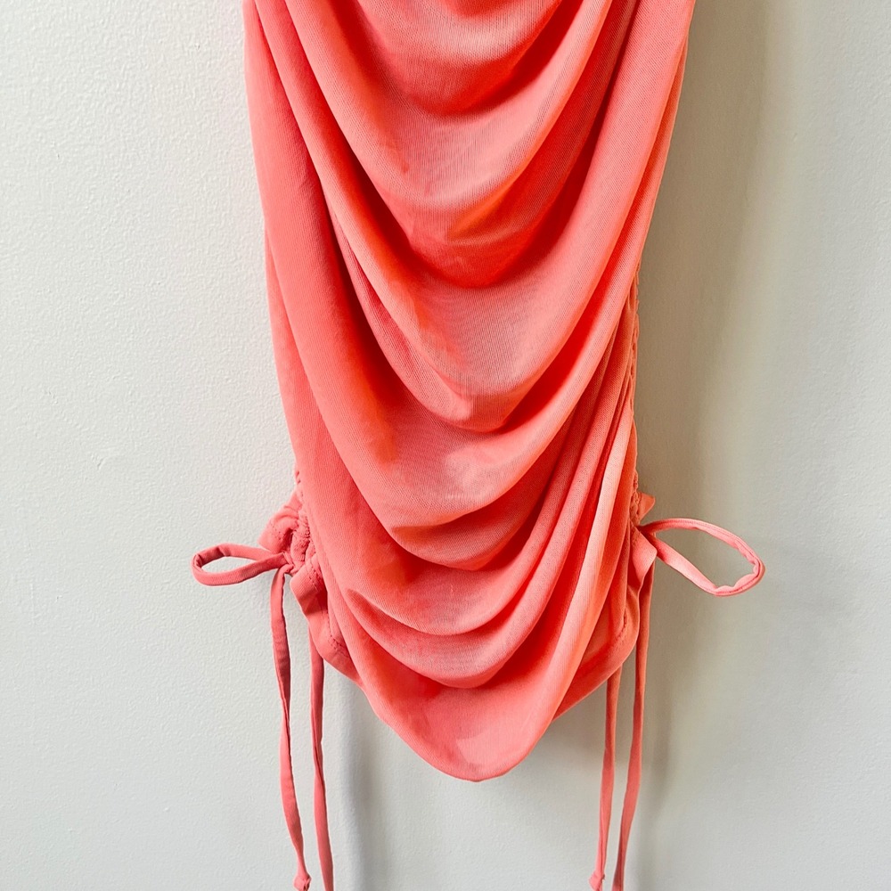 Anthropologie Dress Women's Small New NWT Coral Pink Mesh Fitted Festival Mini - Picture 6 of 12